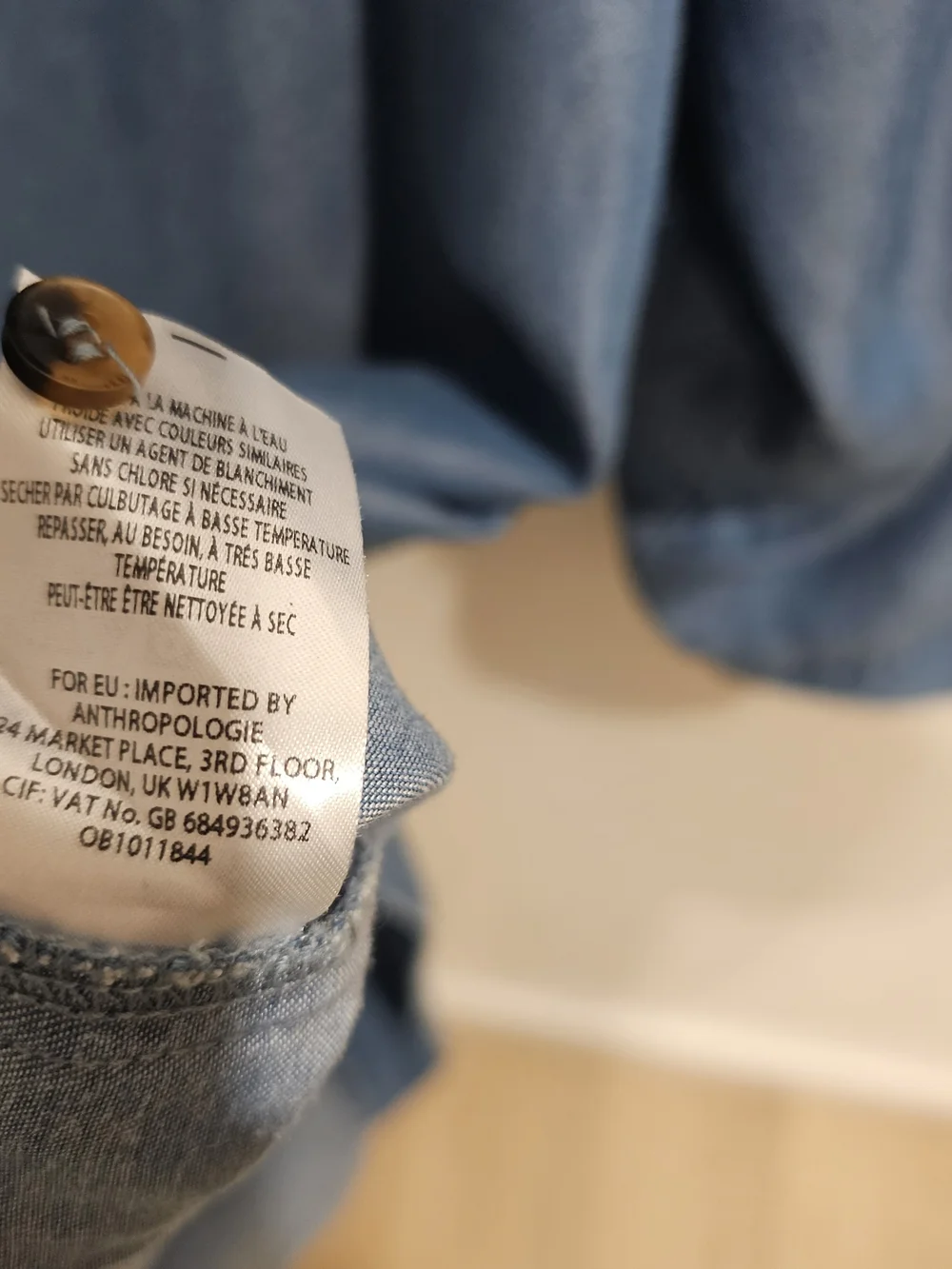 Anthropologie Chambray Ruffle Collar Shift Dress M Blue Lyocell Boho Minimalist - Picture 9 of 10